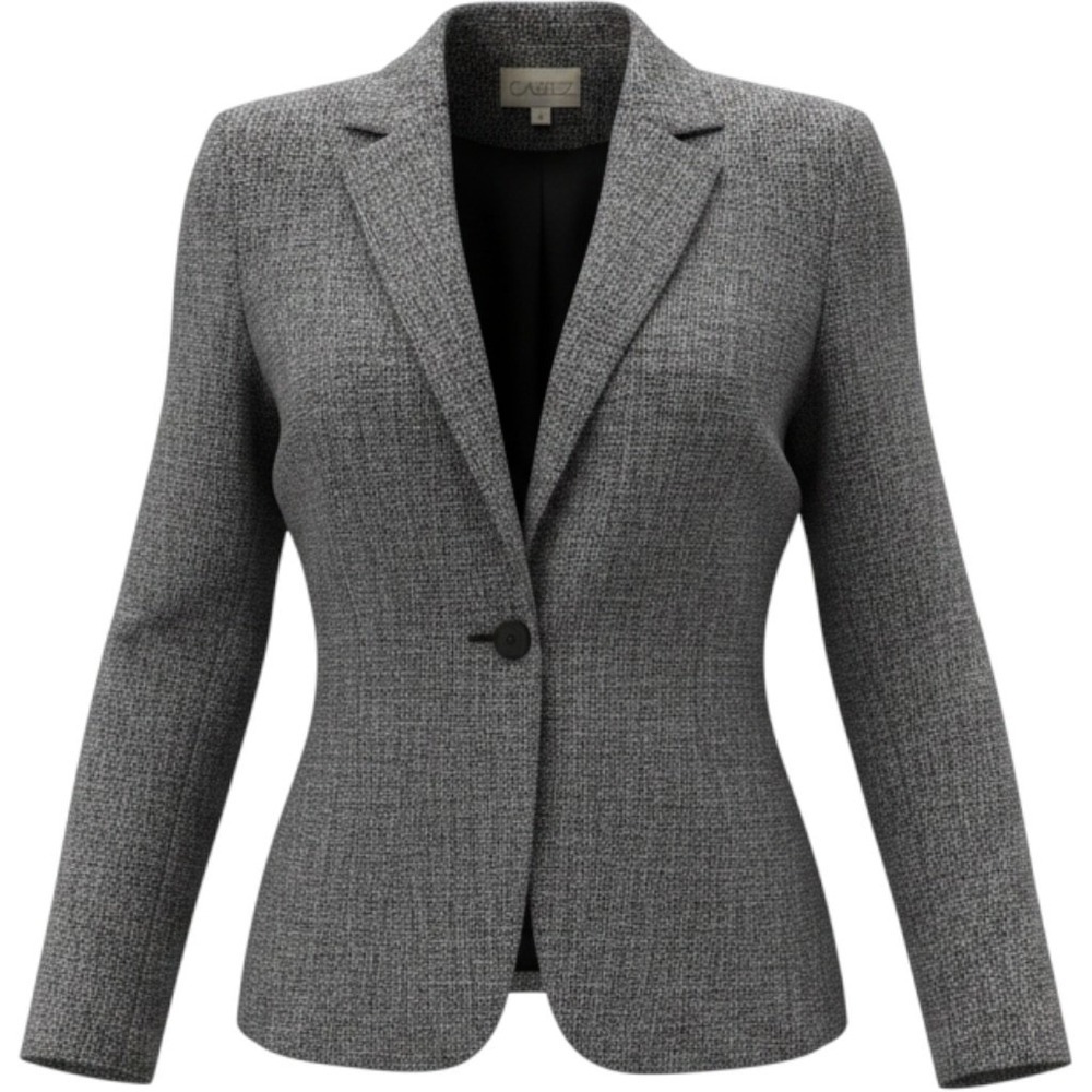 Cache Grey Wool Blend Tweed Single Button Blazer Jacket Size 6 Made in USA